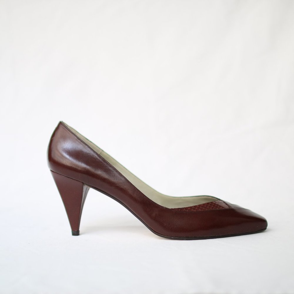 NIB Vintage Leather Heels with Snakeskin Details